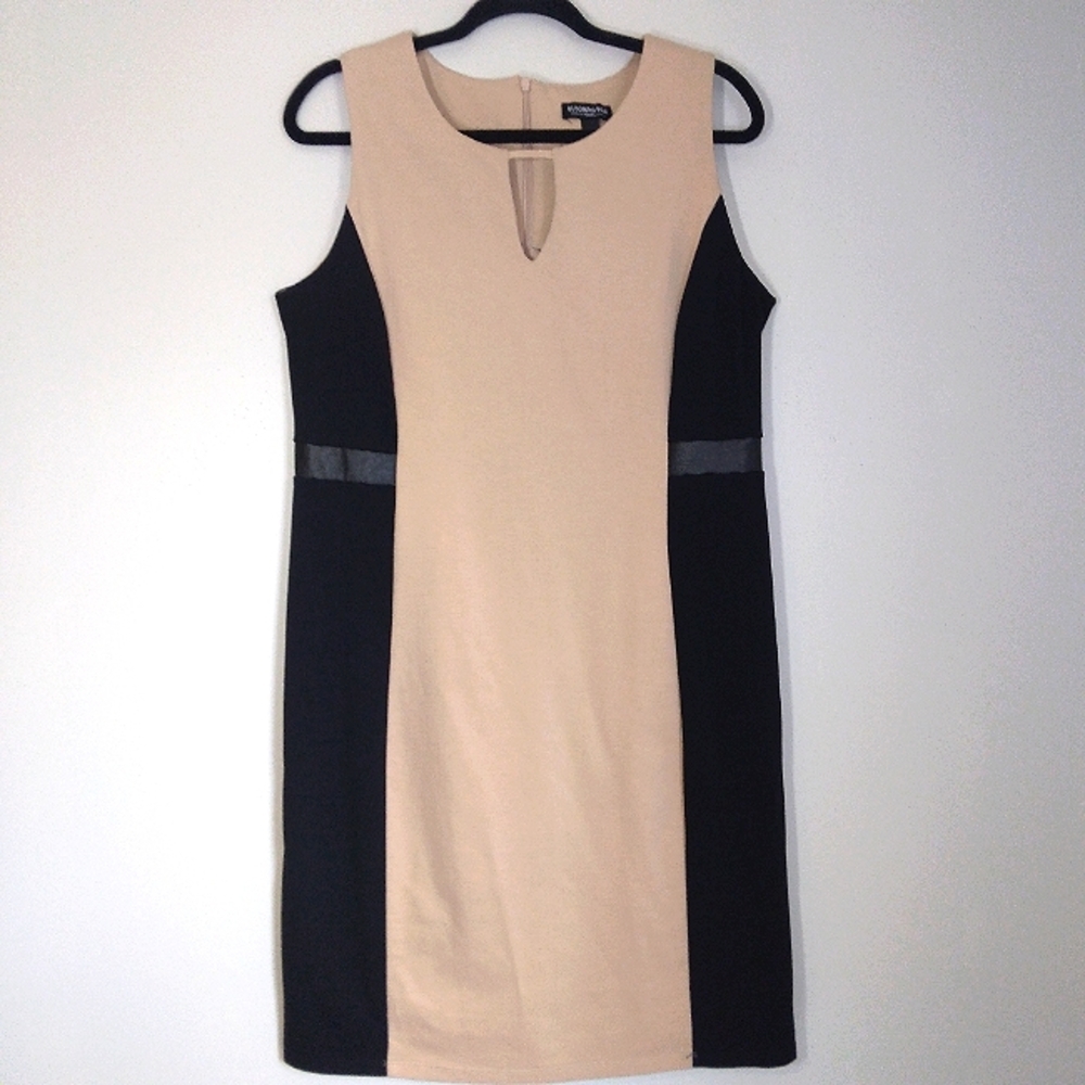 Blooming Rose Woman Sand and Black with faux leather waist trim Midi Sz. 1X